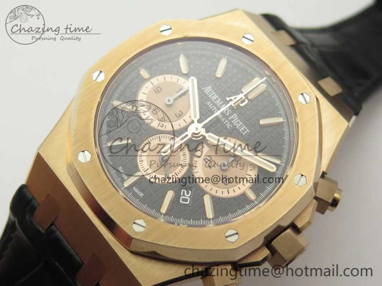 Royal Oak Chrono 26331ST RG OMF 1:1 Best Edition Black Dial on Black Leather Strap A7750(Free Rubber Strap)