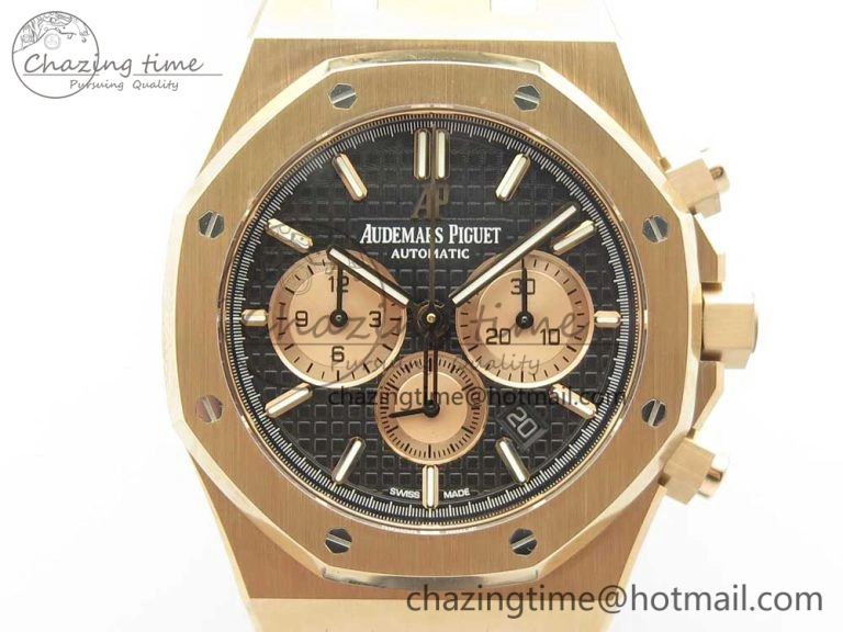 Royal Oak Chrono 26331ST RG OMF 1:1 Best Edition Black Dial on Black Leather Strap A7750(Free Rubber Strap)