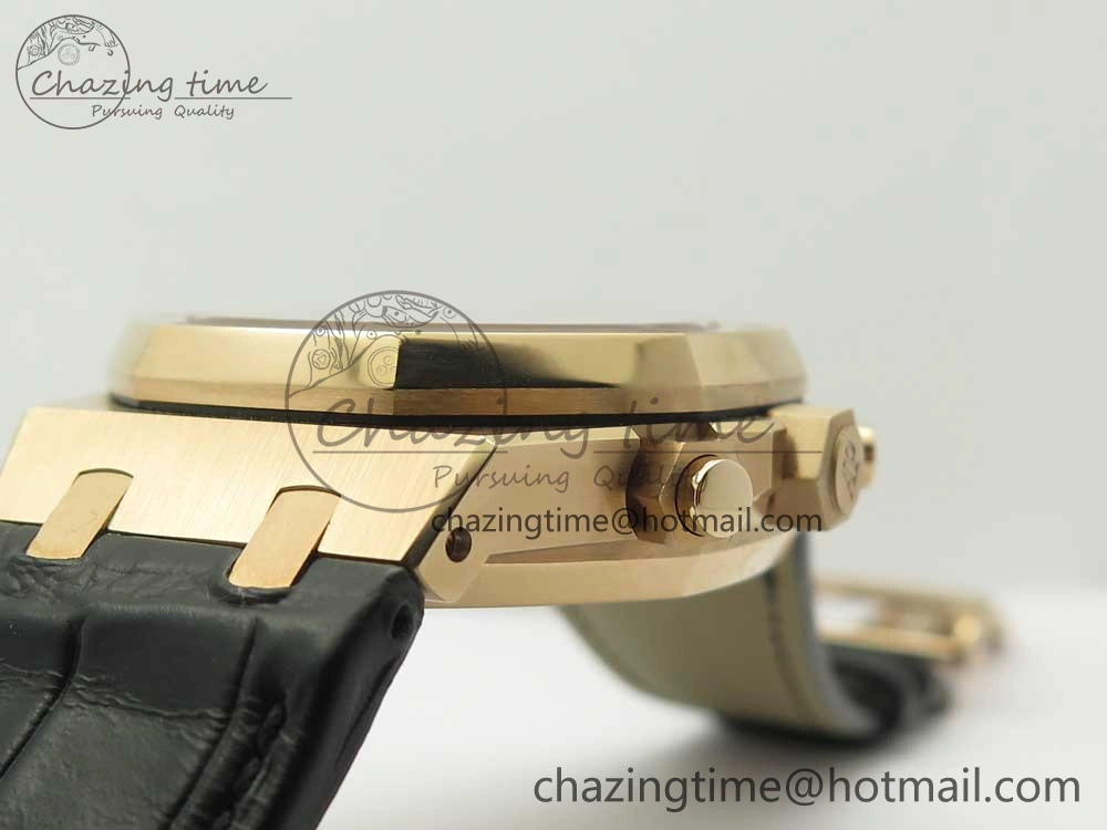Royal Oak Chrono 26331ST RG OMF 1:1 Best Edition Black Dial on Black Leather Strap A7750(Free Rubber Strap)