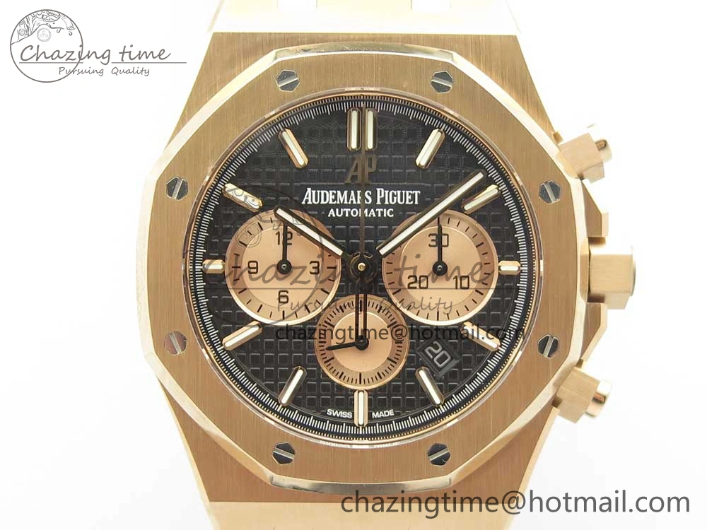 Royal Oak Chrono 26331ST RG OMF 1:1 Best Edition Black Dial on Black Leather Strap A7750(Free Rubber Strap)