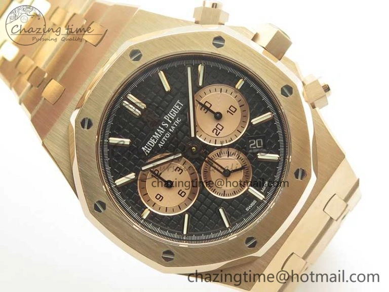 Royal Oak Chrono 26331ST RG OMF 1:1 Best Edition Black Gold Dial on SS Bracelet A7750