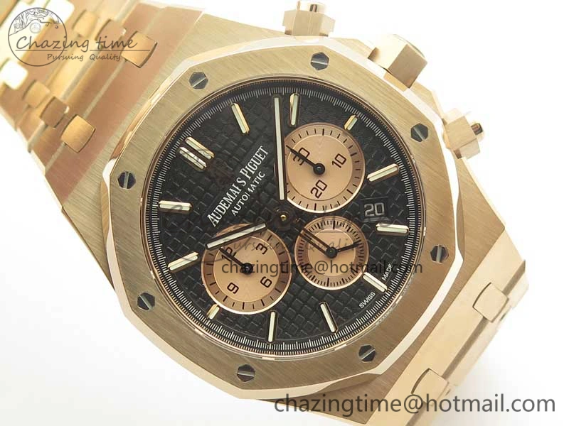 Royal Oak Chrono 26331ST RG OMF 1:1 Best Edition Black Gold Dial on SS Bracelet A7750