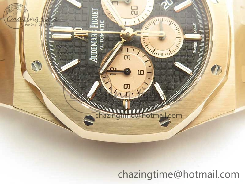 Royal Oak Chrono 26331ST RG OMF 1:1 Best Edition Black Gold Dial on SS Bracelet A7750