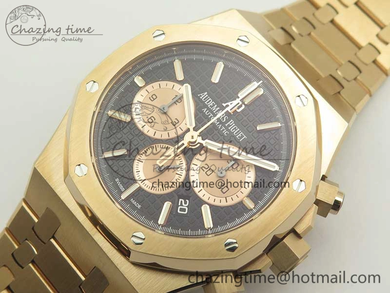 Royal Oak Chrono 26331ST RG OMF 1:1 Best Edition Black Gold Dial on SS Bracelet A7750