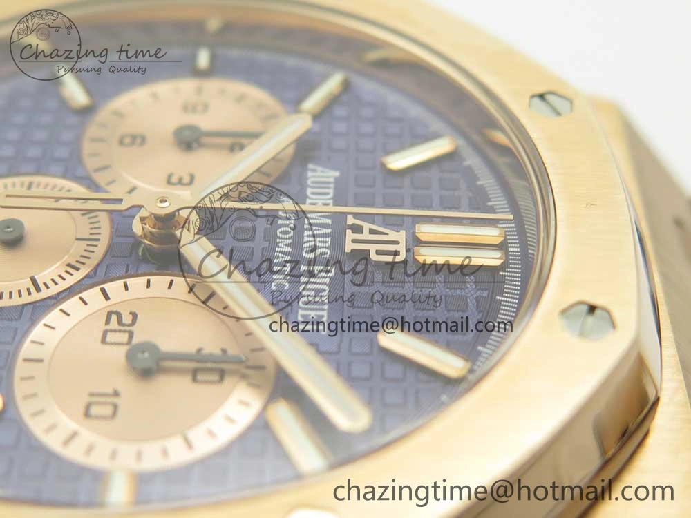Royal Oak Chrono 26331ST RG OMF 1:1 Best Edition Blue Dial on Blue Leather Strap A7750(Free Rubber Strap)