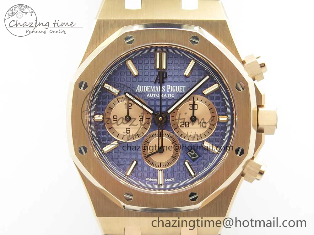 Royal Oak Chrono 26331ST RG OMF 1:1 Best Edition Blue Dial on Blue Leather Strap A7750(Free Rubber Strap)