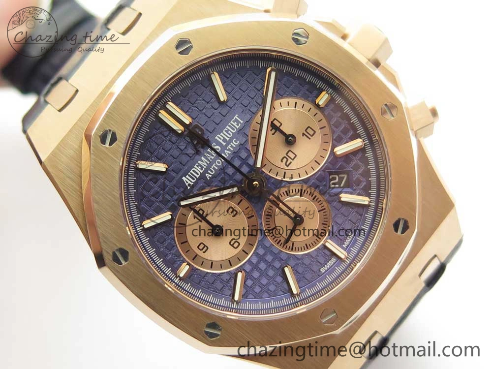 Royal Oak Chrono 26331ST RG OMF 1:1 Best Edition Blue Dial on Blue Leather Strap A7750(Free Rubber Strap)