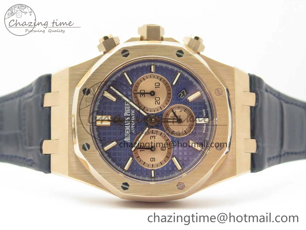 Royal Oak Chrono 26331ST RG OMF 1:1 Best Edition Blue Dial on Blue Leather Strap A7750(Free Rubber Strap)
