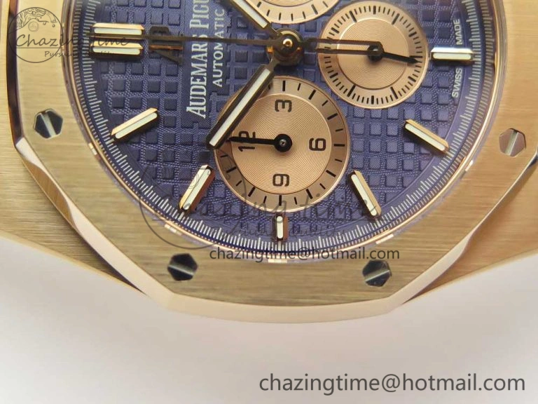 Royal Oak Chrono 26331ST RG OMF 1:1 Best Edition Blue Dial on Blue Leather Strap A7750(Free Rubber Strap)