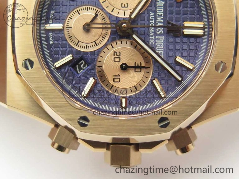 Royal Oak Chrono 26331ST RG OMF 1:1 Best Edition Blue Dial on Blue Leather Strap A7750(Free Rubber Strap)