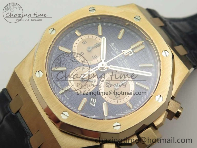 Royal Oak Chrono 26331ST RG OMF 1:1 Best Edition Blue Dial on Blue Leather Strap A7750(Free Rubber Strap)