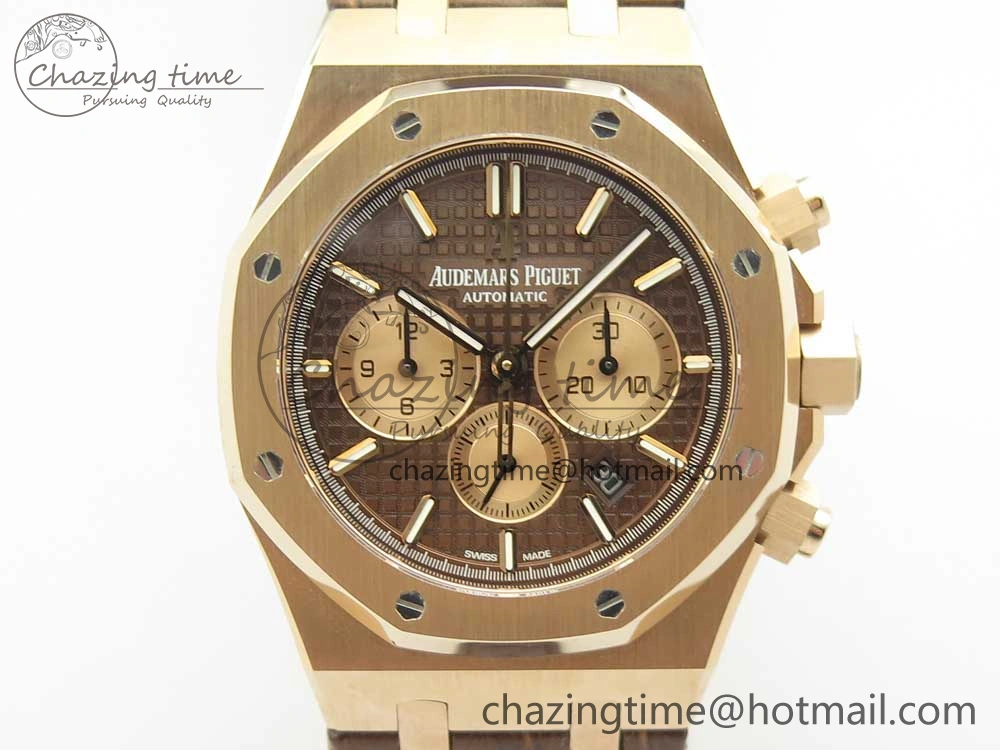 Royal Oak Chrono 26331ST RG OMF 1:1 Best Edition Brown Dial on Brown Leather Strap A7750(Free Rubber Strap)