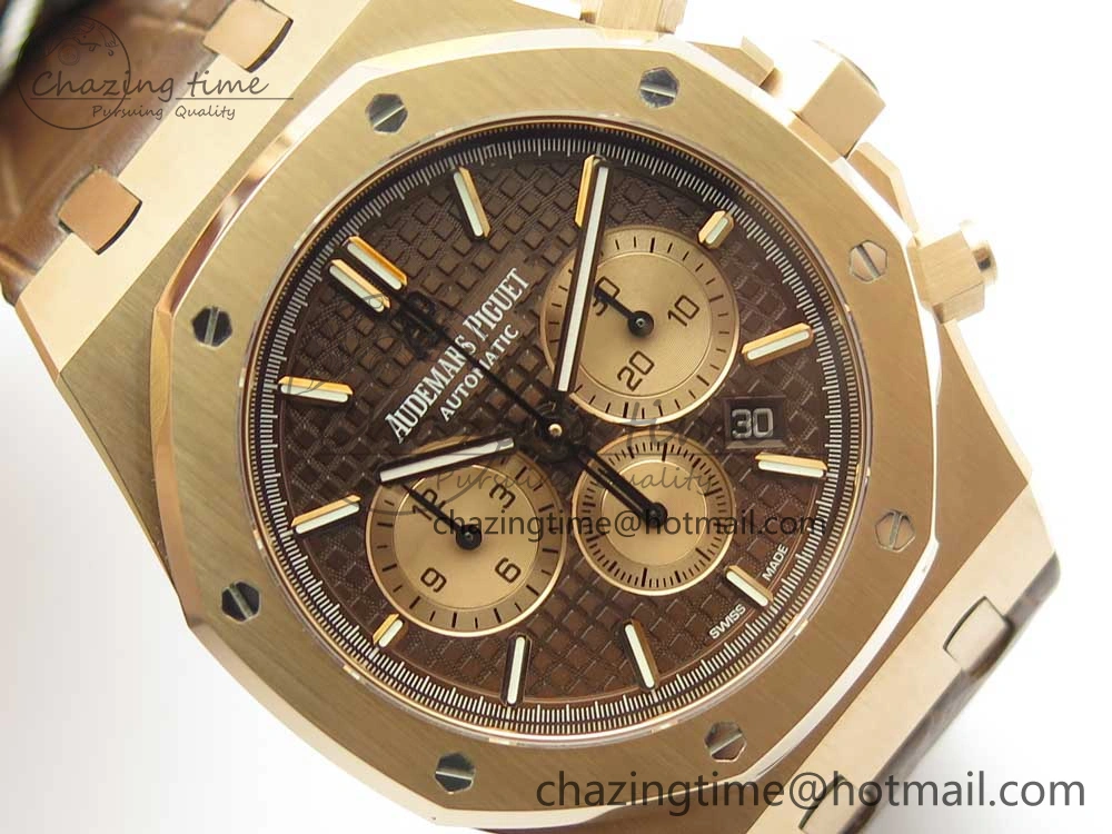 Royal Oak Chrono 26331ST RG OMF 1:1 Best Edition Brown Dial on Brown Leather Strap A7750(Free Rubber Strap)