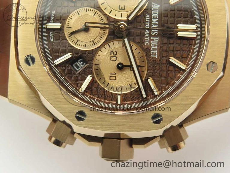 Royal Oak Chrono 26331ST RG OMF 1:1 Best Edition Brown Dial on Brown Leather Strap A7750(Free Rubber Strap)