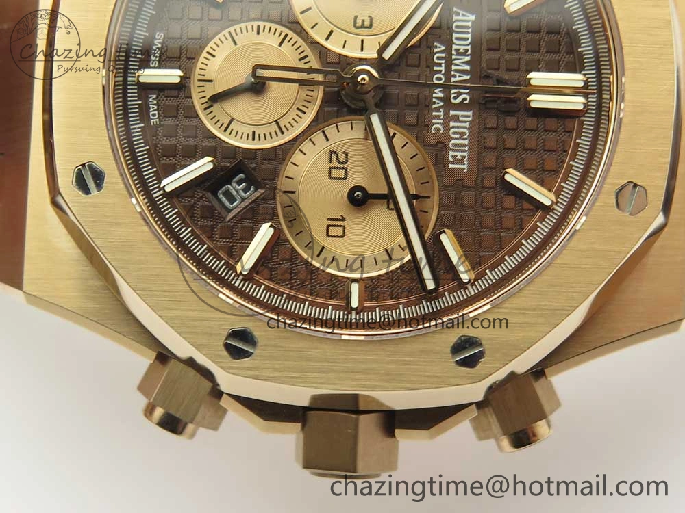 Royal Oak Chrono 26331ST RG OMF 1:1 Best Edition Brown Dial on Brown Leather Strap A7750(Free Rubber Strap)