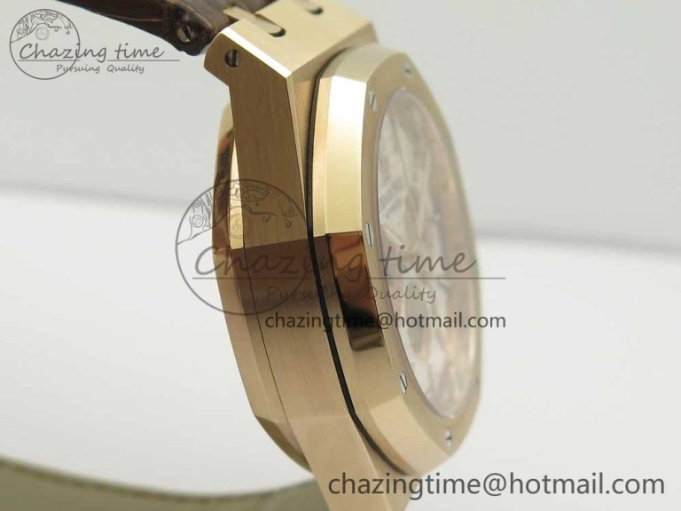 Royal Oak Chrono 26331ST RG OMF 1:1 Best Edition White dial on Brown Leather Strap A7750(Free Rubber Strap)