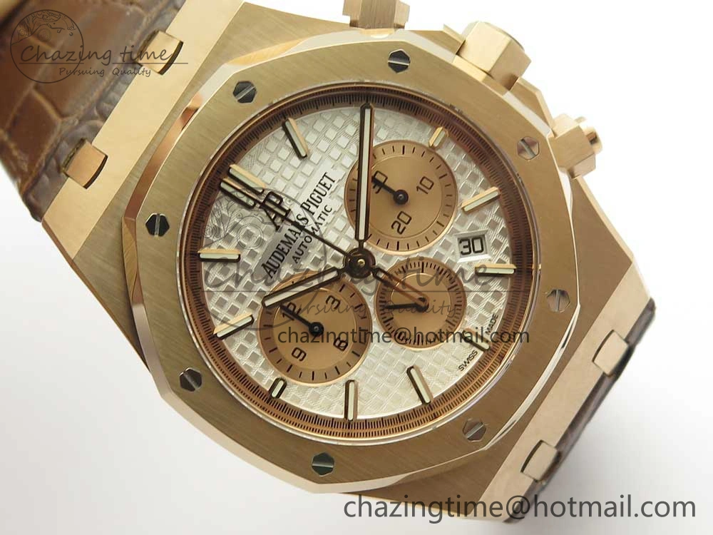 Royal Oak Chrono 26331ST RG OMF 1:1 Best Edition White dial on Brown Leather Strap A7750(Free Rubber Strap)
