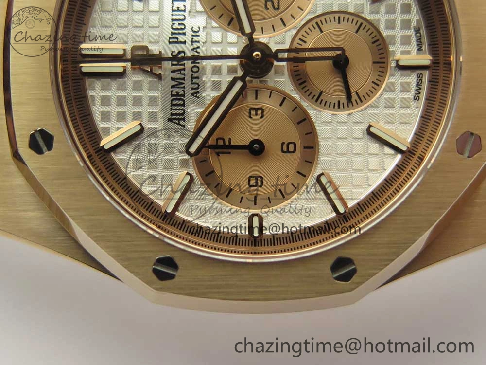 Royal Oak Chrono 26331ST RG OMF 1:1 Best Edition White dial on Brown Leather Strap A7750(Free Rubber Strap)