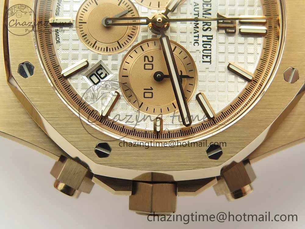 Royal Oak Chrono 26331ST RG OMF 1:1 Best Edition White dial on Brown Leather Strap A7750(Free Rubber Strap)