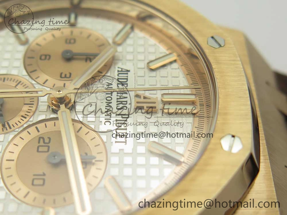 Royal Oak Chrono 26331ST RG OMF 1:1 Best Edition White dial on Brown Leather Strap A7750(Free Rubber Strap)