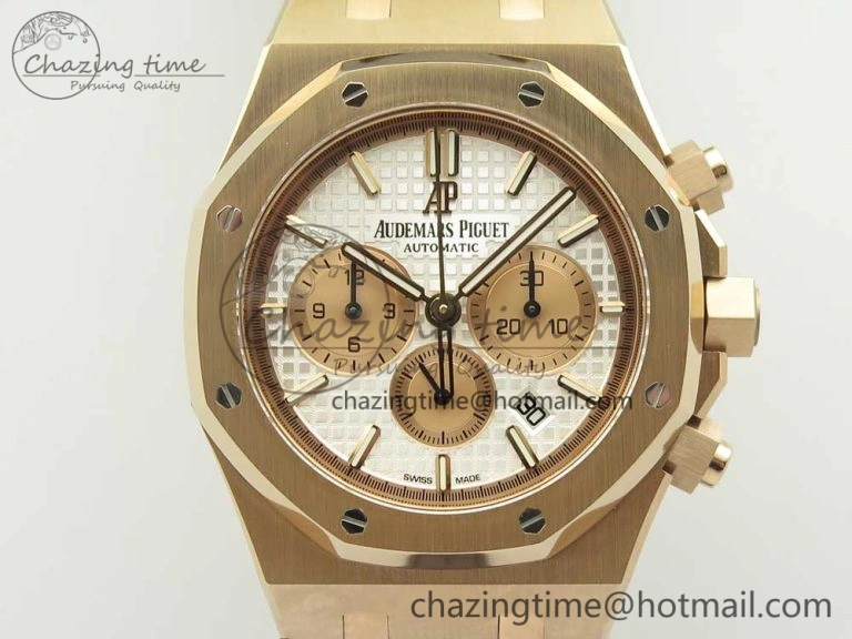 Royal Oak Chrono 26331ST RG OMF 1:1 Best Edition White dial on Brown Leather Strap A7750(Free Rubber Strap)