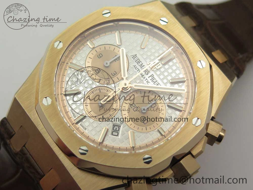 Royal Oak Chrono 26331ST RG OMF 1:1 Best Edition White dial on Brown Leather Strap A7750(Free Rubber Strap)
