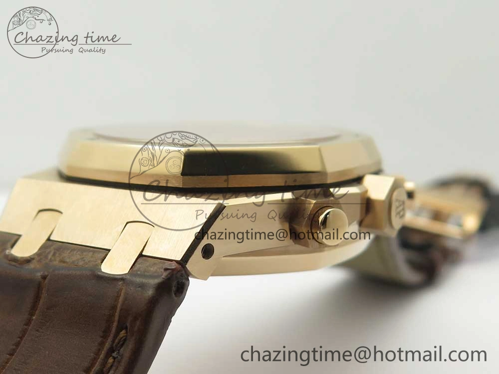 Royal Oak Chrono 26331ST RG OMF 1:1 Best Edition White dial on Brown Leather Strap A7750(Free Rubber Strap)