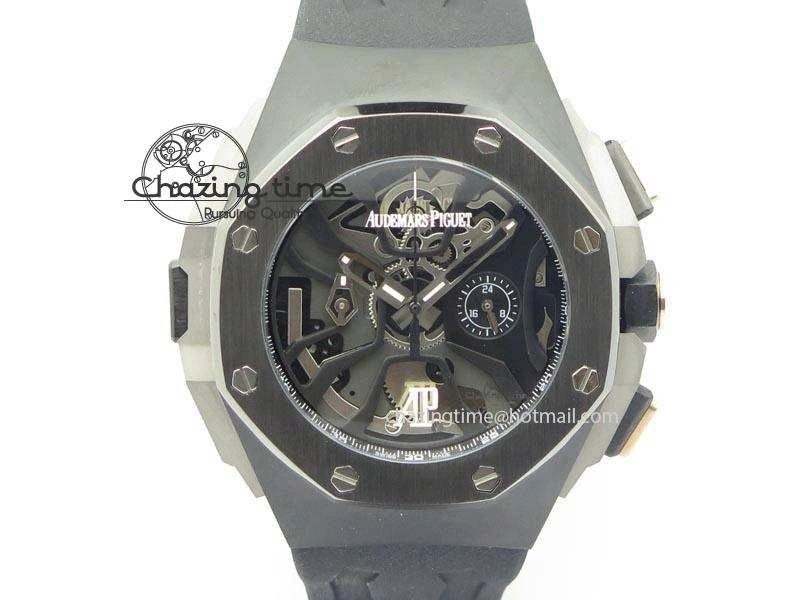 Royal Oak Concept Chrono PVD Black Skeleton Dial On Black Rubber Strap Jap Quartz