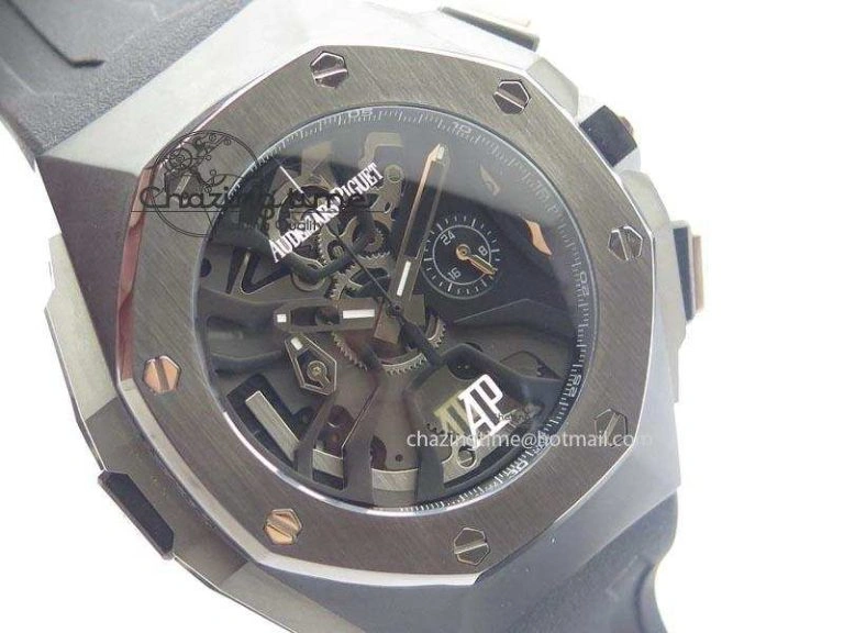 Royal Oak Concept Chrono PVD Black Skeleton Dial On Black Rubber Strap Jap Quartz