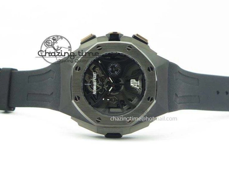 Royal Oak Concept Chrono PVD Black Skeleton Dial On Black Rubber Strap Jap Quartz