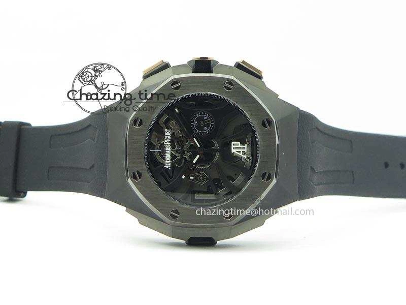 Royal Oak Concept Chrono PVD Black Skeleton Dial On Black Rubber Strap Jap Quartz