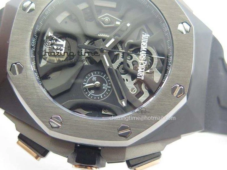 Royal Oak Concept Chrono PVD Black Skeleton Dial On Black Rubber Strap Jap Quartz