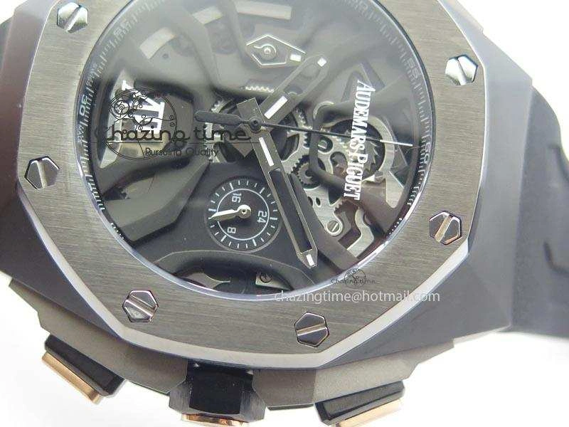 Royal Oak Concept Chrono PVD Black Skeleton Dial On Black Rubber Strap Jap Quartz