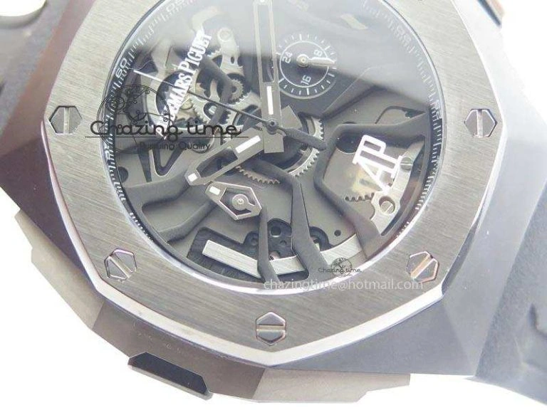 Royal Oak Concept Chrono PVD Black Skeleton Dial On Black Rubber Strap Jap Quartz