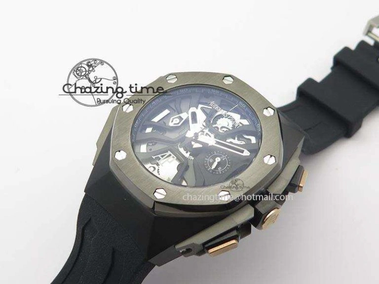 Royal Oak Concept Chrono PVD Black Skeleton Dial On Black Rubber Strap Jap Quartz