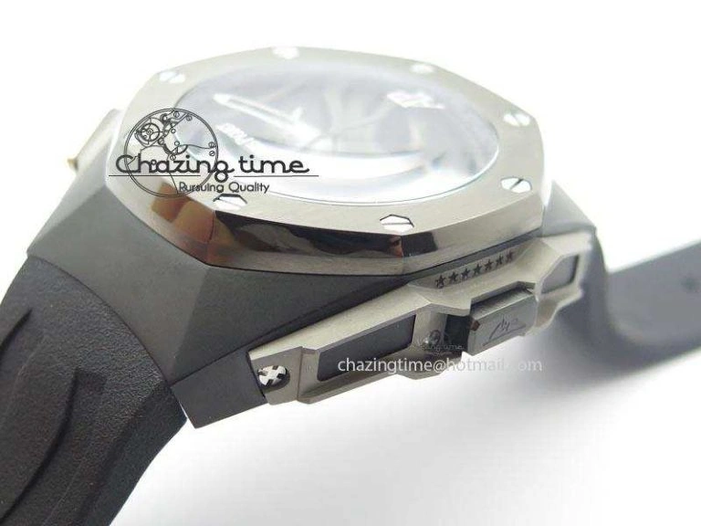 Royal Oak Concept Chrono PVD Black Skeleton Dial On Black Rubber Strap Jap Quartz