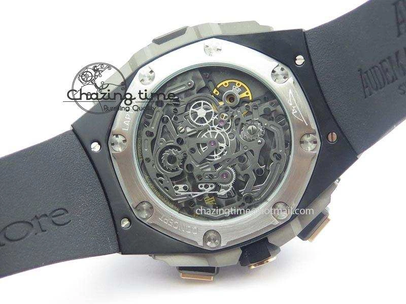 Royal Oak Concept Chrono PVD Black Skeleton Dial On Black Rubber Strap Jap Quartz