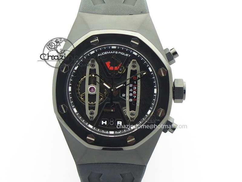 Royal Oak Concept PVD Black Silver Dial On Black Rubber Strap Jap Quartz