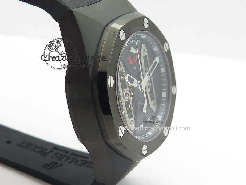 Royal Oak Concept PVD Black Silver Dial On Black Rubber Strap Jap Quartz
