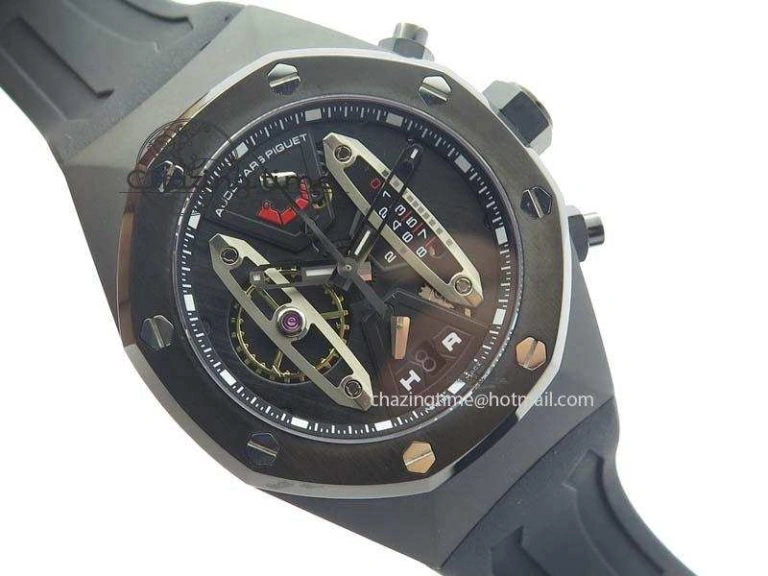 Royal Oak Concept PVD Black Silver Dial On Black Rubber Strap Jap Quartz