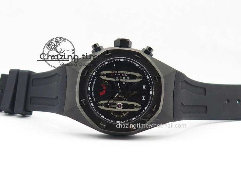 Royal Oak Concept PVD Black Silver Dial On Black Rubber Strap Jap Quartz