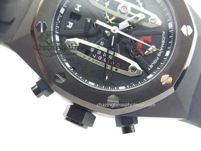 Royal Oak Concept PVD Black Silver Dial On Black Rubber Strap Jap Quartz