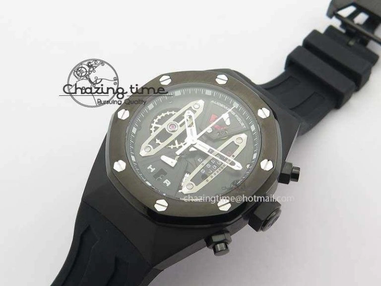 Royal Oak Concept PVD Black Silver Dial On Black Rubber Strap Jap Quartz