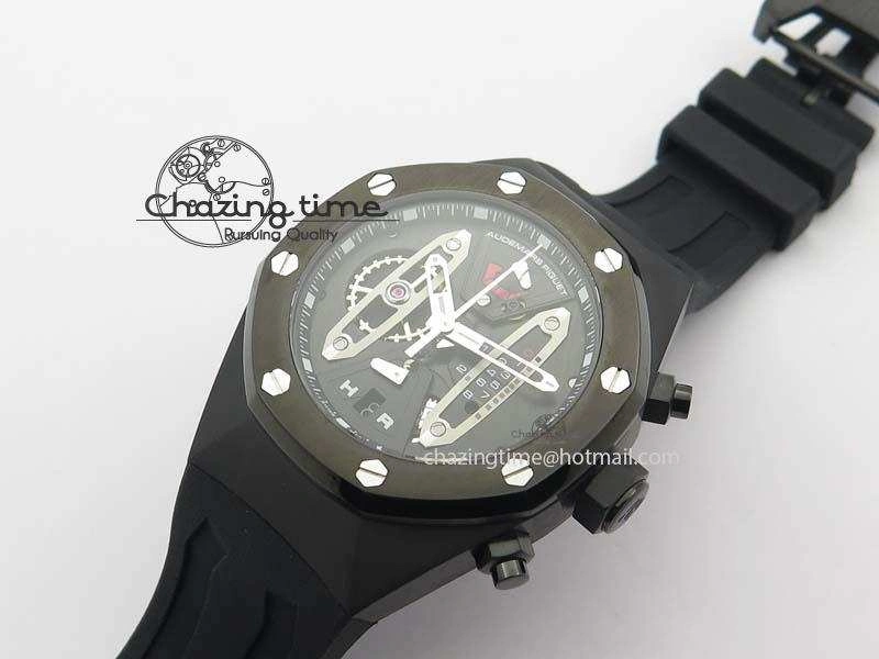 Royal Oak Concept PVD Black Silver Dial On Black Rubber Strap Jap Quartz