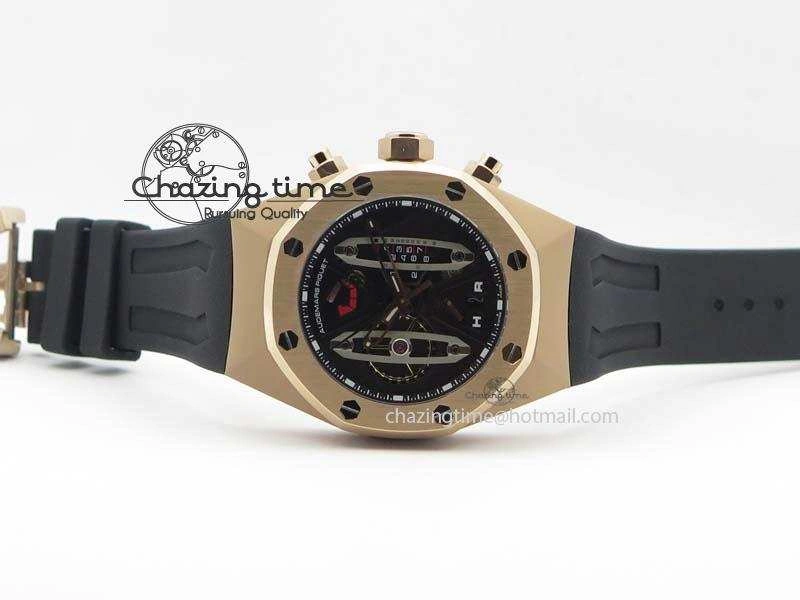 Royal Oak Concept RG Black Silver Dial On Black Rubber Strap Jap Quartz