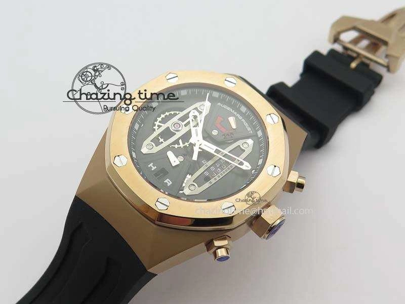 Royal Oak Concept RG Black Silver Dial On Black Rubber Strap Jap Quartz