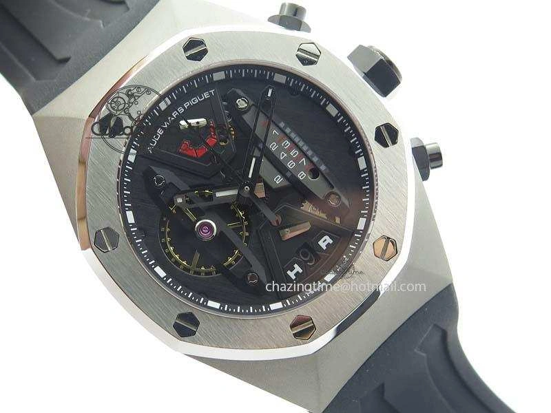 Royal Oak Concept SS Black Dial Black Pushers On Black Rubber Strap Jap Quartz