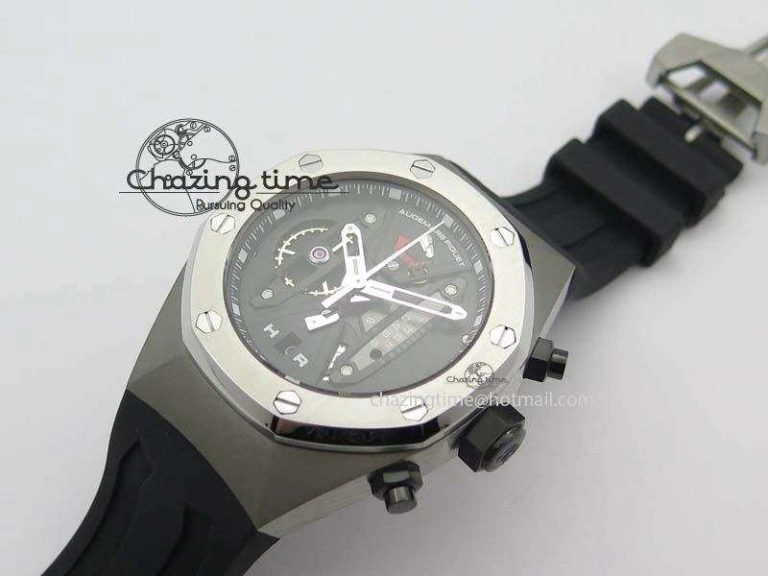 Royal Oak Concept SS Black Dial Black Pushers On Black Rubber Strap Jap Quartz