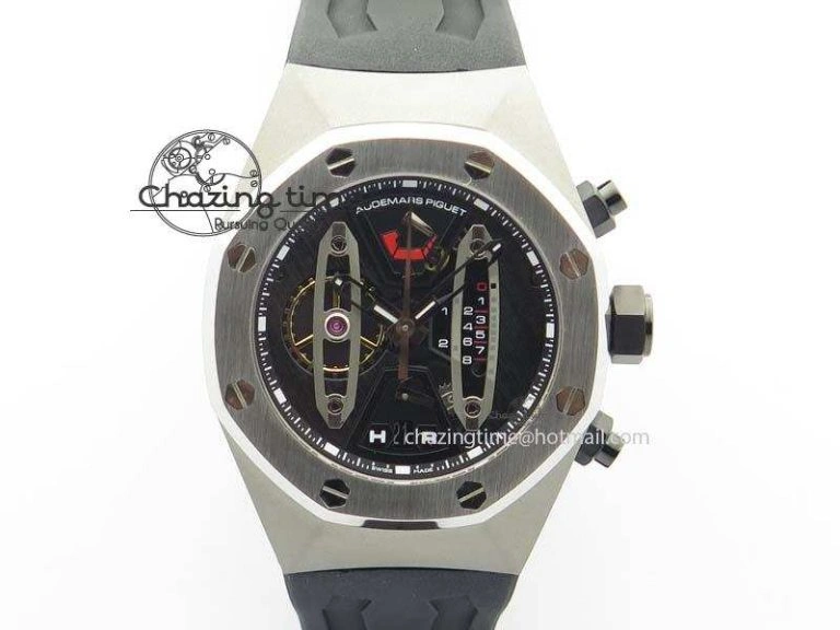 Royal Oak Concept SS Black Silver Dial Black Pushers On Black Rubber Strap Jap Quartz