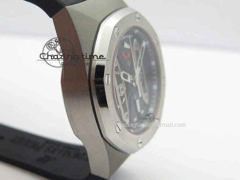 Royal Oak Concept SS Black Silver Dial Black Pushers On Black Rubber Strap Jap Quartz